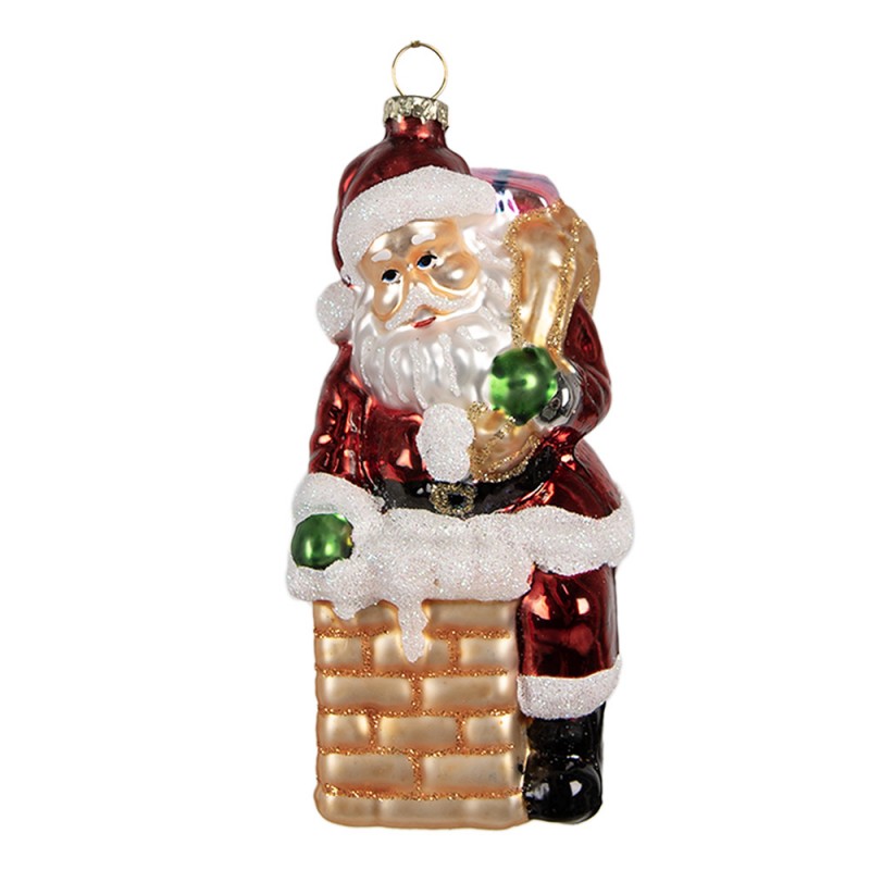 Weihnachtsanhänger Weihnachtsmann im Kamin Glas Rot Weiß 6x6x12 cm von Clayre & Eef (6GL4351)
