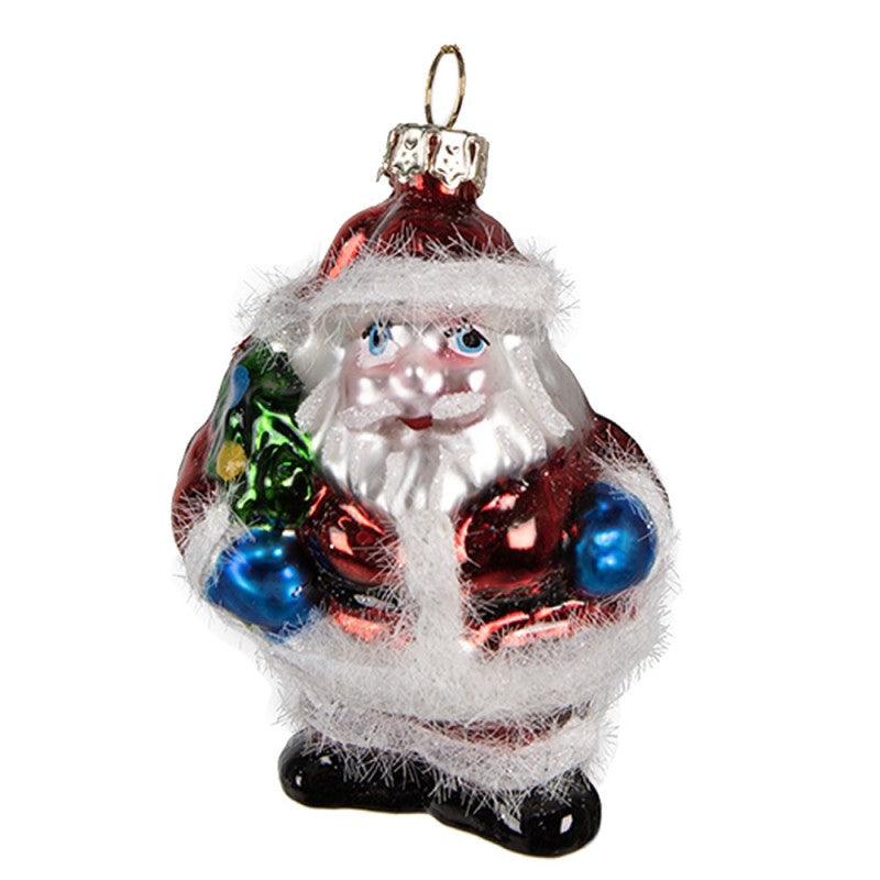 Weihnachtsanhänger Weihnachtsmann mit Plüschsaum Glas Rot Weiß 5x4x8 cm von Clayre & Eef (6GL4355)