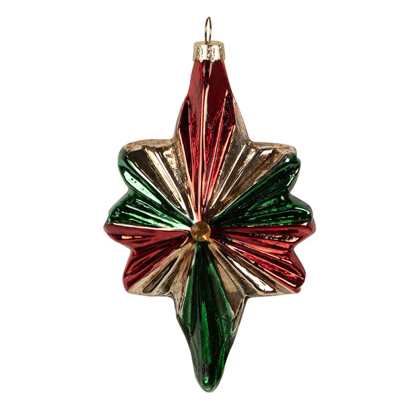 Clayre & Eef Christbaumanhänger „Stern“ aus Glas in Rot-Grün, 9x4x14 cm (6GL4609)