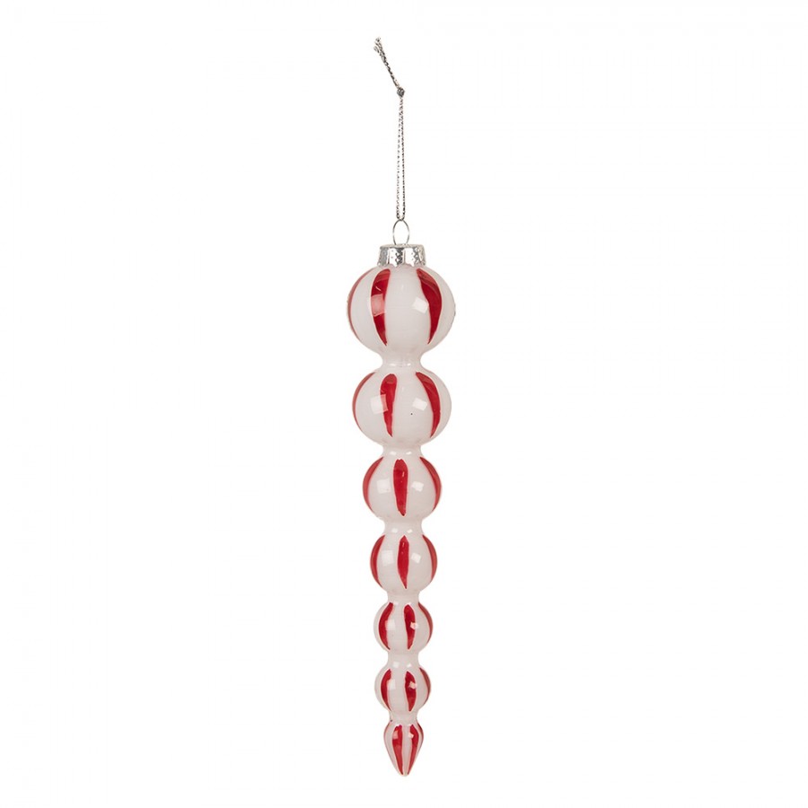 Clayre & Eef Christbaumanhänger „Spirale“ aus Glas in Weiß-Rot, Ø 4x18 cm (6GL4614)