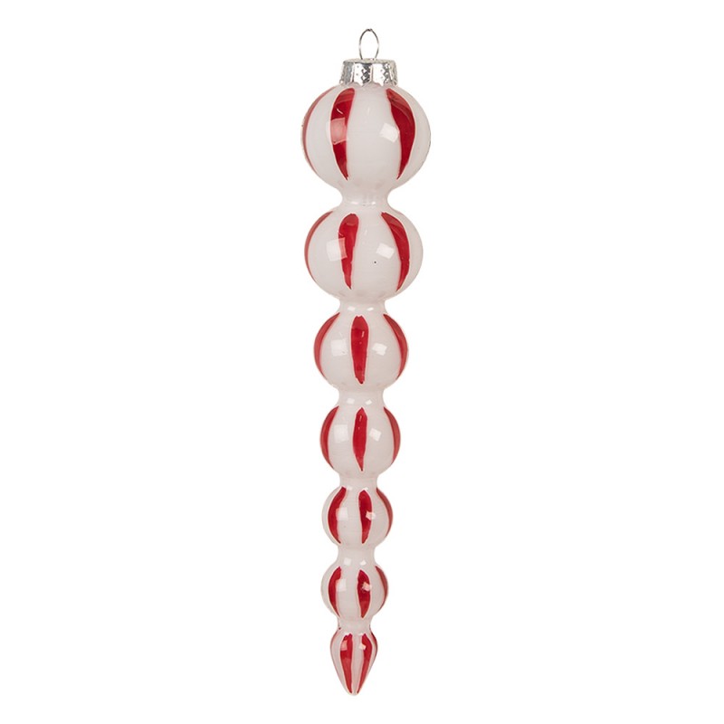 Clayre & Eef Christbaumanhänger „Spirale“ aus Glas in Weiß-Rot, Ø 4x18 cm (6GL4614)