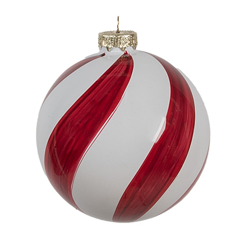 Clayre & Eef Christbaumkugel aus Glas in Rot-Weiß reliefiert, Ø 6x6 cm (6GL4617)