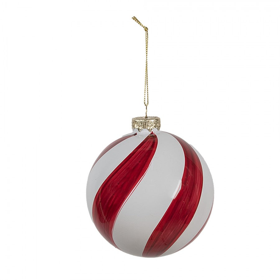 Clayre & Eef Christbaumkugel aus Glas in Rot-Weiß reliefiert, Ø 8x8 cm (6GL4618)