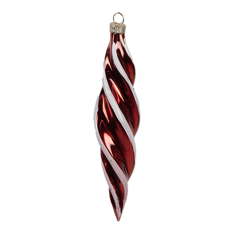 Clayre & Eef Christbaumanhänger „Eiszapfen“ aus Glas in Rot-Weiß, Ø 4x17 cm (6GL4621)