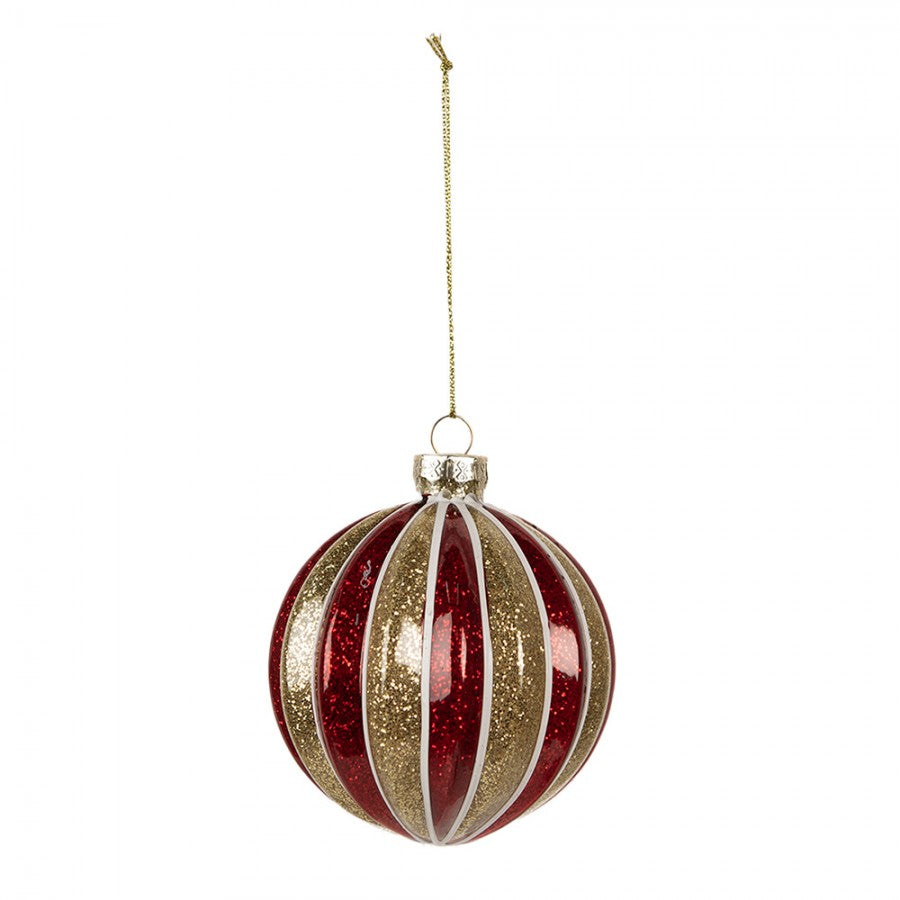 Clayre & Eef Christbaumkugel aus Glas in Rot-Goldfarben reliefiert, Ø 8x8 cm (6GL4626)