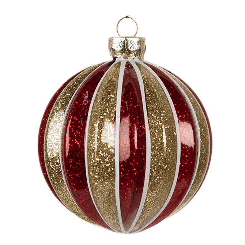 Clayre & Eef Christbaumkugel aus Glas in Rot-Goldfarben reliefiert, Ø 8x8 cm (6GL4626)
