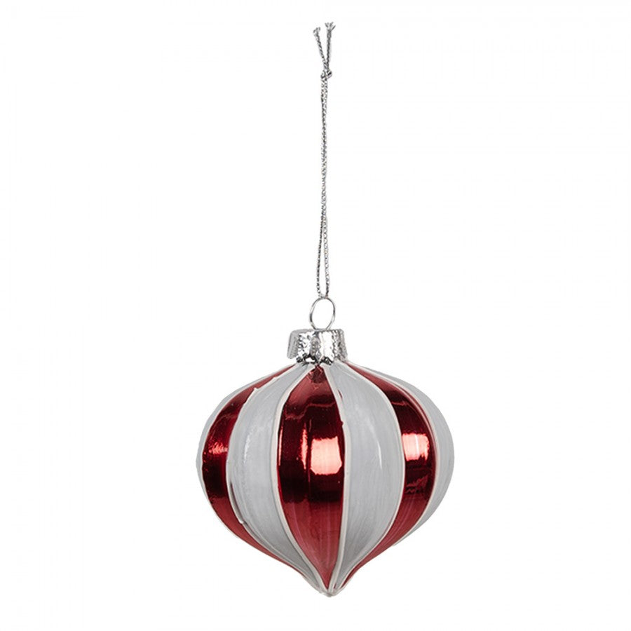 Clayre & Eef Christbaumkugel aus Glas in Rot-Weiß gemustert, Ø 8x8 cm (6GL4628)