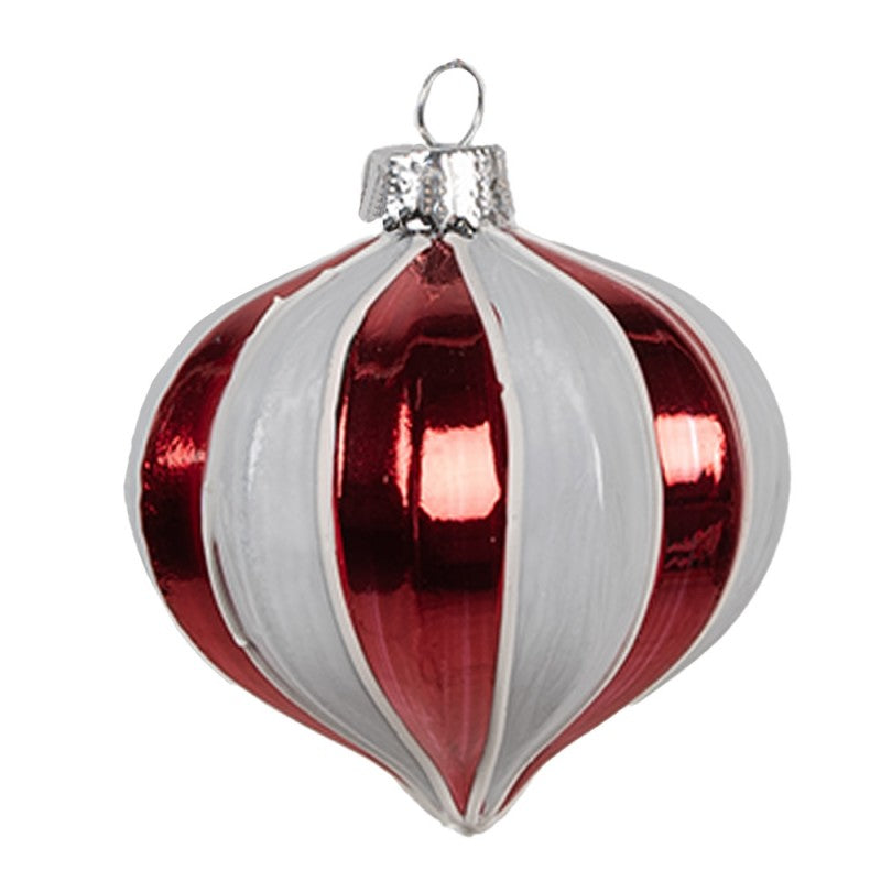 Clayre & Eef Christbaumkugel aus Glas in Rot-Weiß gemustert, Ø 8x8 cm (6GL4628)