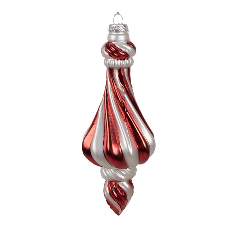 Clayre & Eef Christbaumanhänger „Zapfen Grand“ aus Glas in Rot-Weiß, Ø 7x18 cm (6GL4634)