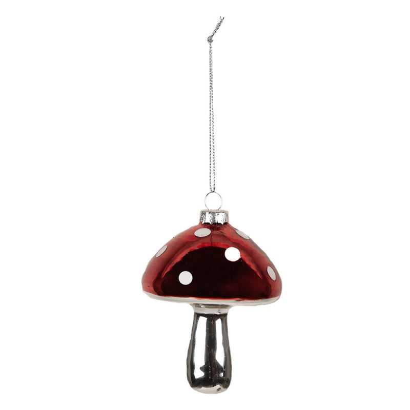 Clayre & Eef Christbaumschmuck „Waldpilz“ aus Glas in Rot-Silberfarben, Ø 7x9 cm (6GL4646)