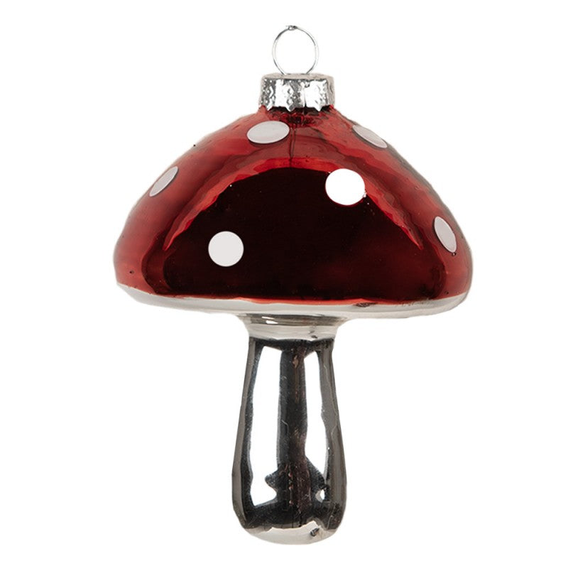 Clayre & Eef Christbaumschmuck „Waldpilz“ aus Glas in Rot-Silberfarben, Ø 7x9 cm (6GL4646)