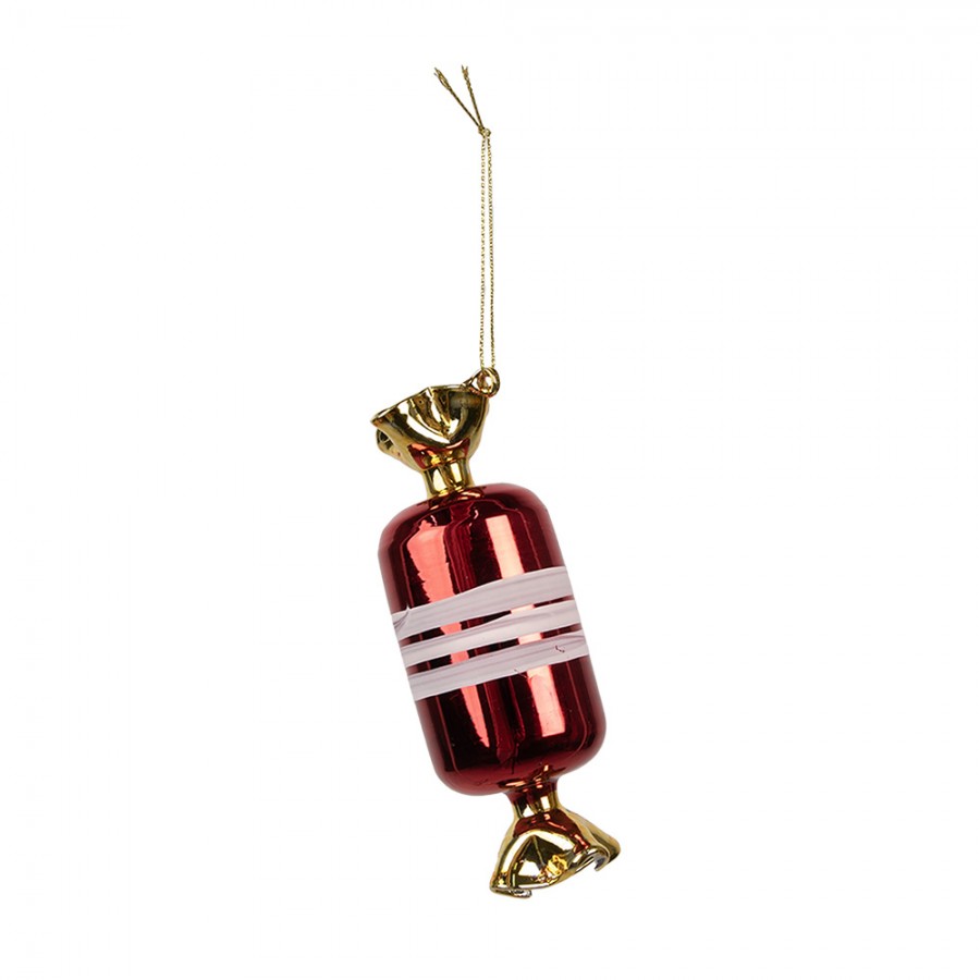 Clayre & Eef Christbaumanhänger „Bonbon“ aus Glas in Rot glänzend, Ø 5x14 cm (6GL4647)