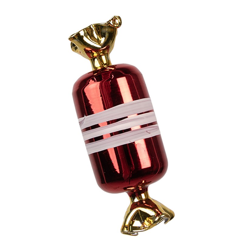 Clayre & Eef Christbaumanhänger „Bonbon“ aus Glas in Rot glänzend, Ø 5x14 cm (6GL4647)