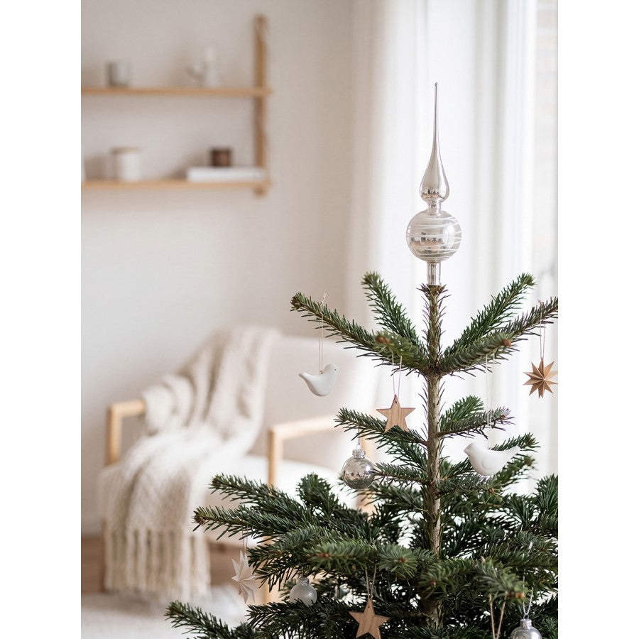 Glas-Christbaumspitze Weihnachtsbaumspitze Kugel Silber Weiß Ø 8x31 cm von Clayre & Eef (6GL4651)