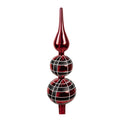 Glas-Christbaumspitze Doppelkugel Rot Weiß Kariert Ø 8x30 cm von Clayre & Eef (6GL4652)