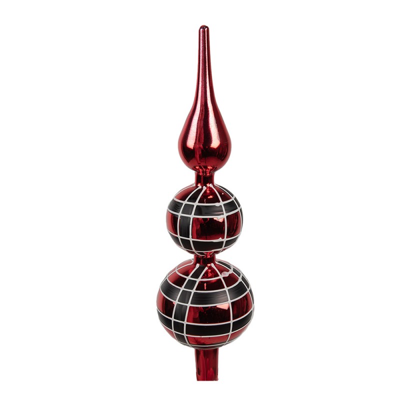 Glas-Christbaumspitze Doppelkugel Rot Weiß Kariert Ø 8x30 cm von Clayre & Eef (6GL4652)