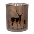 Clayre & Eef Teelichthalter Hirsch Bergwald Silhouette Taupe Braun Bauernsilber Spiegeleffekt Ø 7x8 cm (6GL4660)