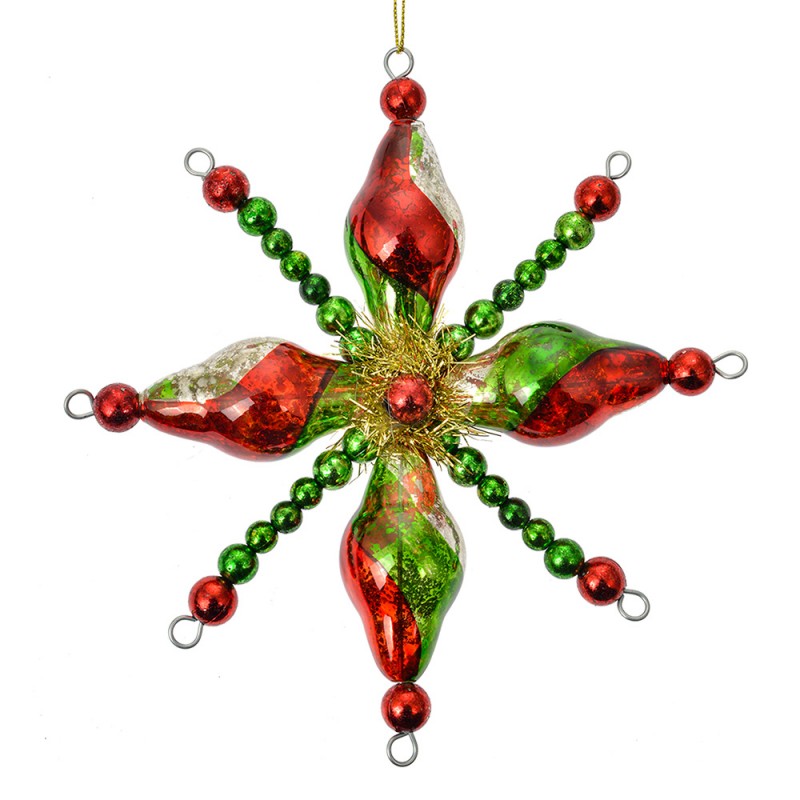Weihnachtsanhänger Perlenstern Gablonzer Art gewirbelt Glas Lametta Rot Grün Ø 16x3 cm von Clayre & Eef (6GL4705)