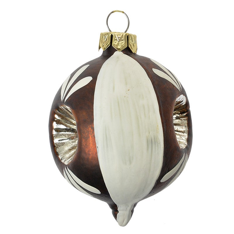 Clayre & Eef Christbaumkugel „Cosy Christmas“ aus Glas in Braun-Weiß, Ø 5x7 cm (6GL4706)