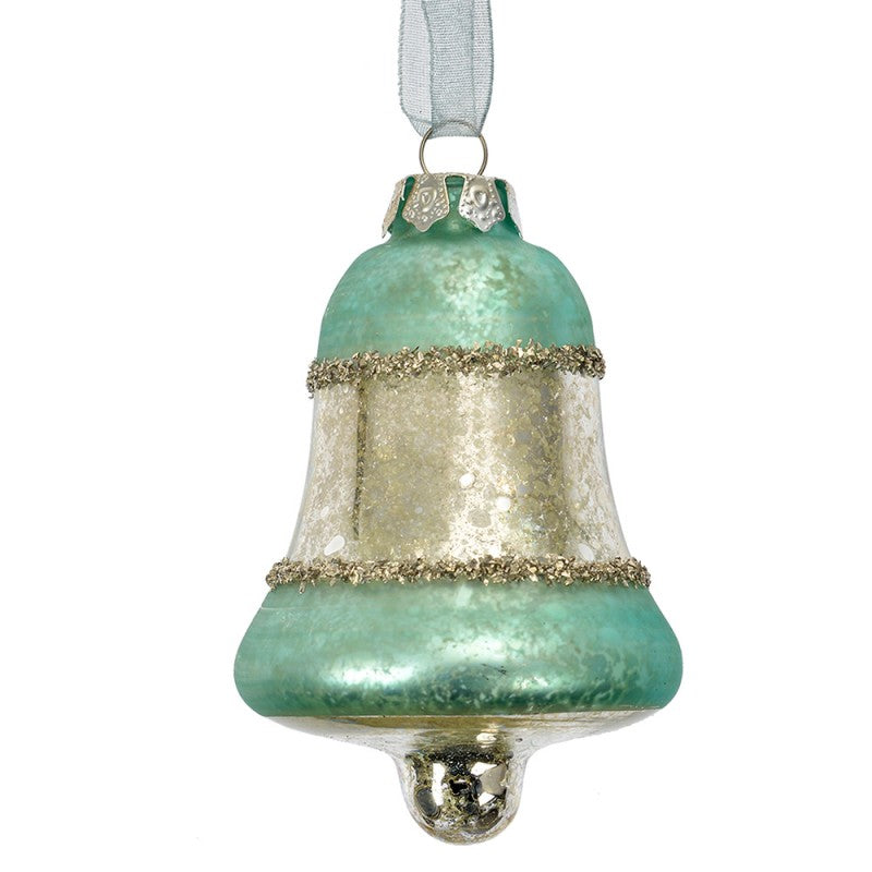 Weihnachtsanhänger Glocke Bauernsilber Glas Blau Silber Ø 5x9 cm von Clayre & Eef (6GL4710BL)