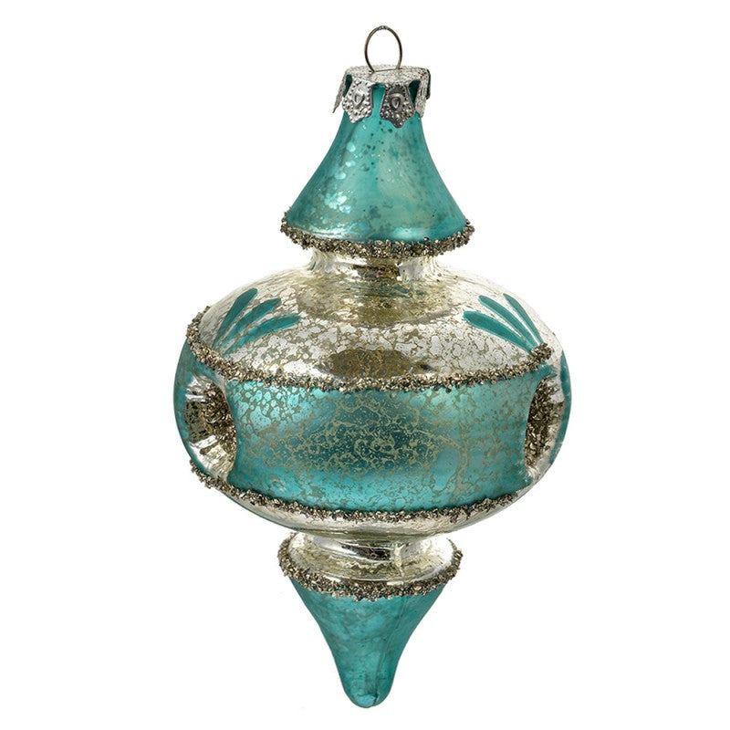 Weihnachtsanhänger Reflektorspindel Bauernsilber Glas Eisblau Silber Ø 8x13 cm von Clayre & Eef (6GL4716)