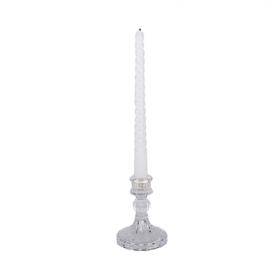 Glas-Kerzenständer gerillt Transparent Ø 8x11 cm für Stabkerzen von Clayre & Eef (6GL4907)