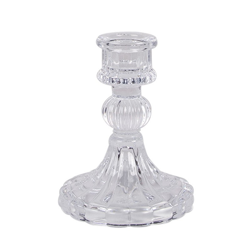 Glas-Kerzenständer gerillt Transparent Ø 8x11 cm für Stabkerzen von Clayre & Eef (6GL4907)