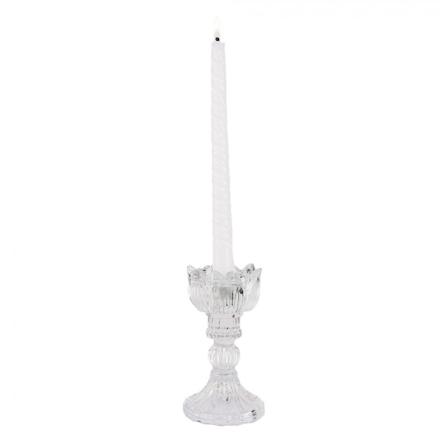 Glas-Kerzenständer Blütenkelch gerillt Transparent Ø 8x15 cm für Stabkerzen von Clayre & Eef (6GL4934)