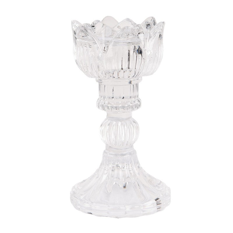 Glas-Kerzenständer Blütenkelch gerillt Transparent Ø 8x15 cm für Stabkerzen von Clayre & Eef (6GL4934)