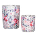 Clayre & Eef Teelichthalter Windlicht 2er-Set Glas Eissilber Bauernsilber Pfingstrosen Eukalyptus Pastellrosa (6GL4970)