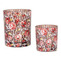 Clayre & Eef Teelichthalter Windlicht 2er-Set Glas Mokkabraun Vintage Rosen Karomuster Shabby Chic (6GL4974)