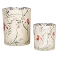 Clayre & Eef Teelichthalter Windlicht 2er-Set Glas Cremebeige Bauernsilber Wildgraeser Iris Herbarium (6GL4978)