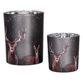 Clayre & Eef Teelichthalter Windlicht 2er-Set Glas Anthrazit Bauernsilber Hirsch Alttier Schneegestoeber (6GL4980)