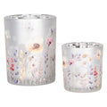 Clayre & Eef Teelichthalter Windlicht 2er-Set Glas Eissilber Bauernsilber Mohn Wiesenblumen Schmetterlinge (6GL4982)