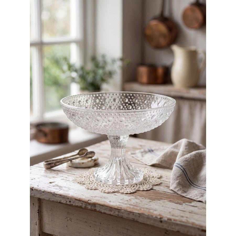 Glas-Fußschale Perlen-Relief Klarglas Ø 20x14 cm Kuchenteller Dessertschale von Clayre & Eef (6GL5014)