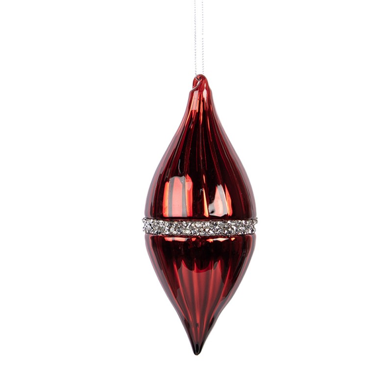 Clayre & Eef Christbaumanhänger „Zapfen Grand“ aus Glas in Rot-Silberfarben, Ø 8x18 cm (6GL5092)