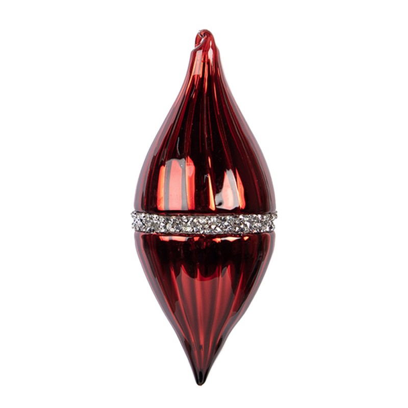 Clayre & Eef Christbaumanhänger „Zapfen Grand“ aus Glas in Rot-Silberfarben, Ø 8x18 cm (6GL5092)