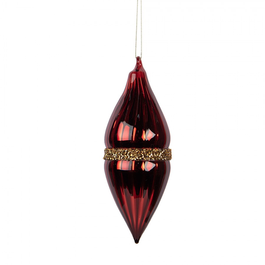 Clayre & Eef Christbaumanhänger „Eiszapfen“ aus Glas in Rot-Goldfarben, Ø 6x17 cm (6GL5095)