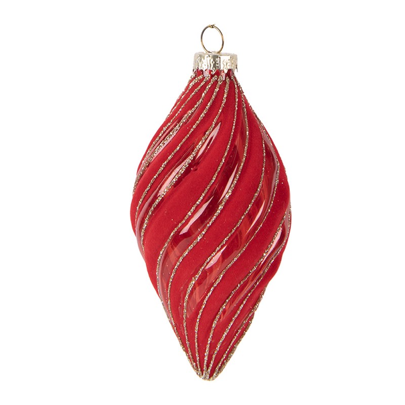 Clayre & Eef Christbaumanhänger „Tropfen“ aus Glas in Rot-Goldfarben, Ø 7x13 cm (6GL5099)