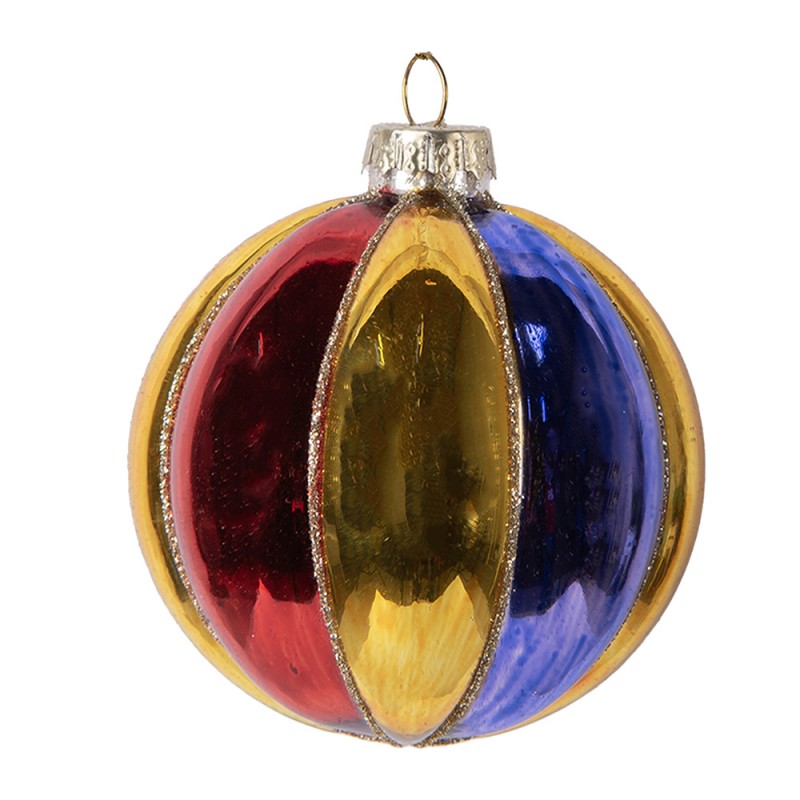 Clayre & Eef Christbaumkugel „Christmas Pastels“ aus Glas in Mehrfarbig-Rot-Blau-Gold, Ø 8x8 cm (6GL5101)