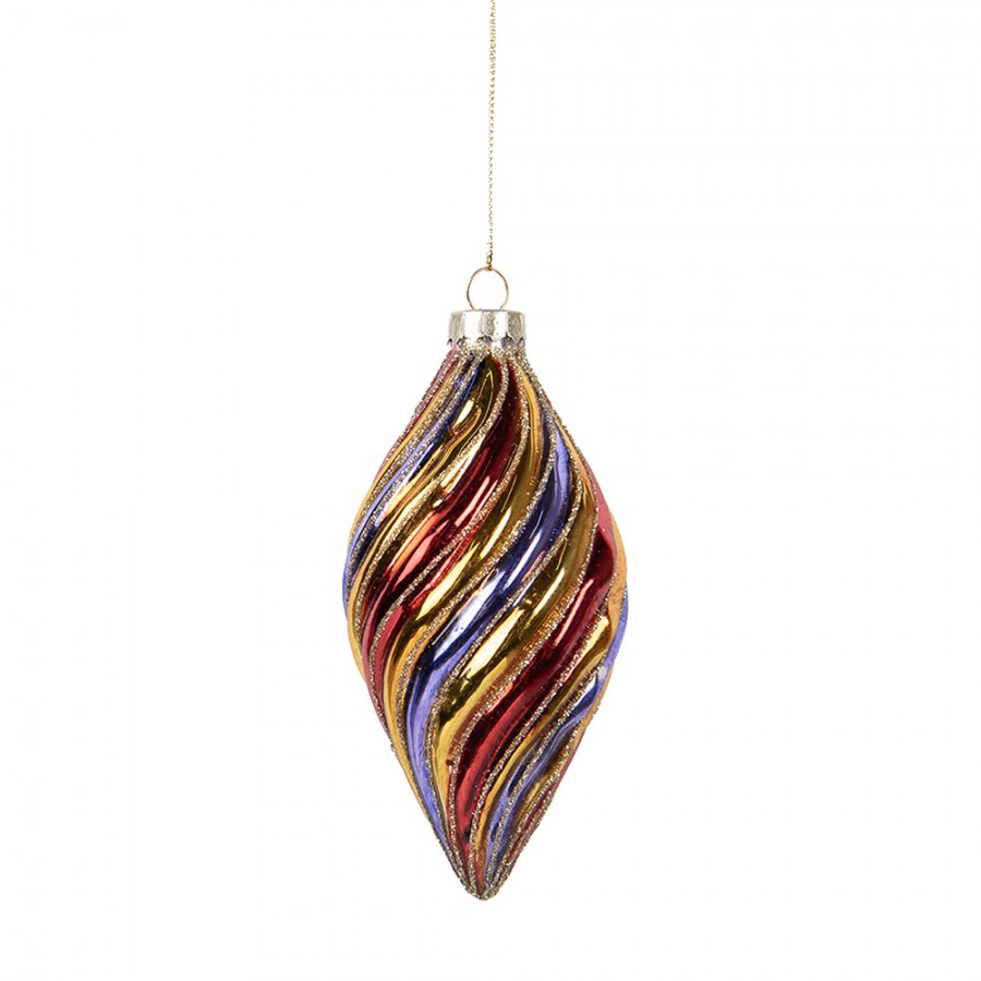 Clayre & Eef Christbaumanhänger „Zapfen Pastell“ aus Glas in Rot-Blau-Gold, Ø 6x13 cm (6GL5103)