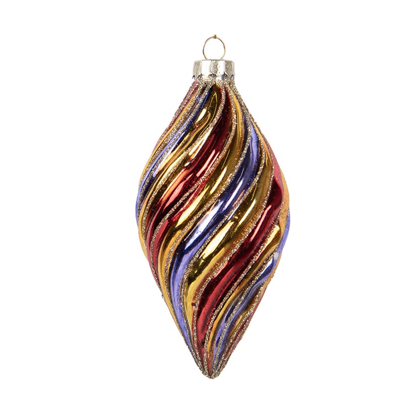 Clayre & Eef Christbaumanhänger „Zapfen Pastell“ aus Glas in Rot-Blau-Gold, Ø 6x13 cm (6GL5103)