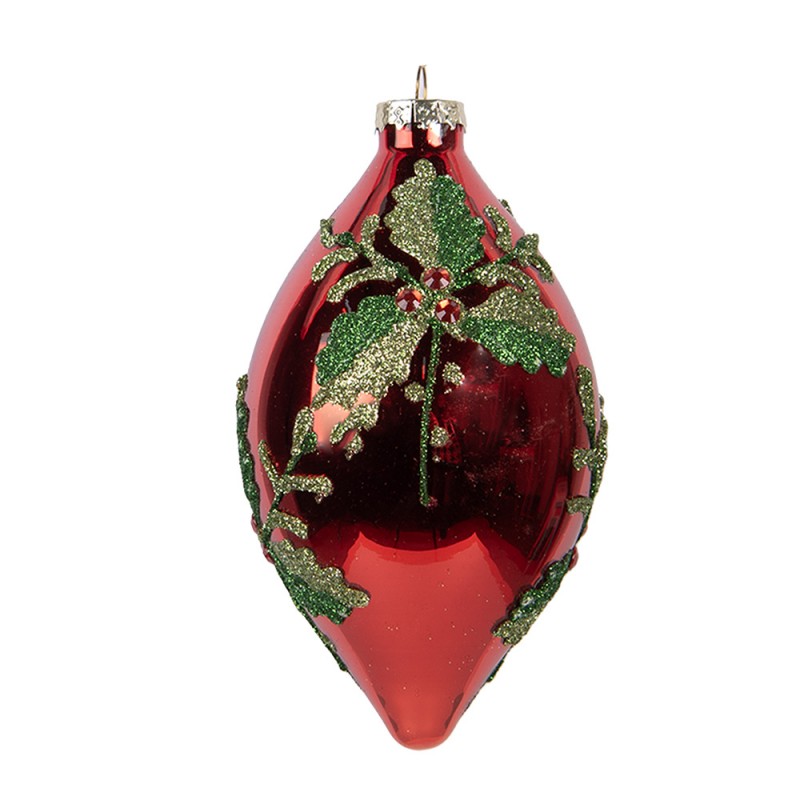 Clayre & Eef Christbaumanhänger „Tropfen Grand“ aus Glas in Rot-Goldfarben reliefiert, Ø 8x15 cm (6GL5108)