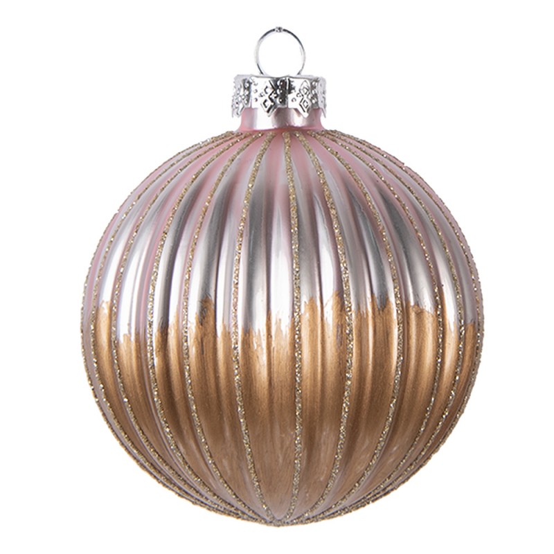 Clayre & Eef Christbaumkugel aus Glas in Braun-Rosa, Ø 8x8 cm (6GL5112)