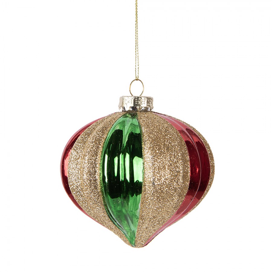 Clayre & Eef Christbaumkugel aus Glas in rot-grün-gold, Ø 10x10 cm (6GL5117)