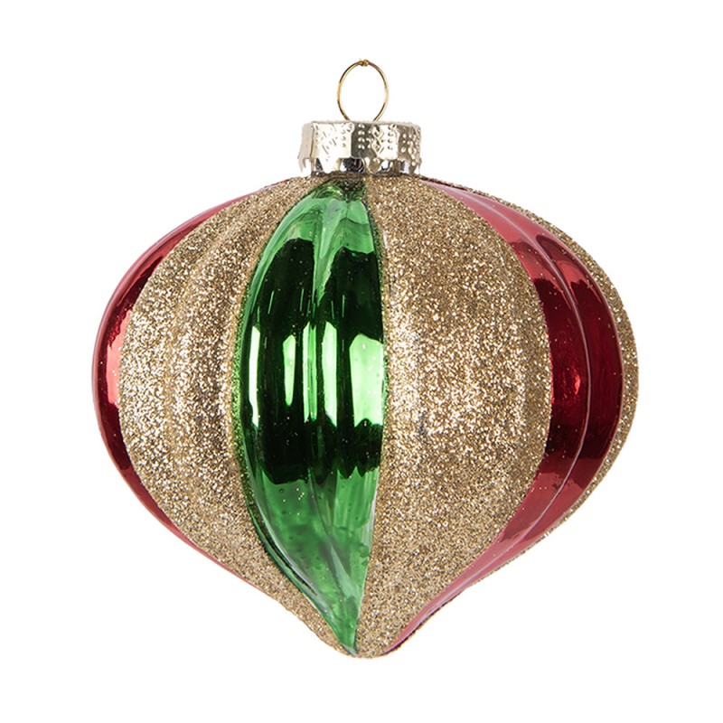 Clayre & Eef Christbaumkugel aus Glas in rot-grün-gold, Ø 10x10 cm (6GL5117)