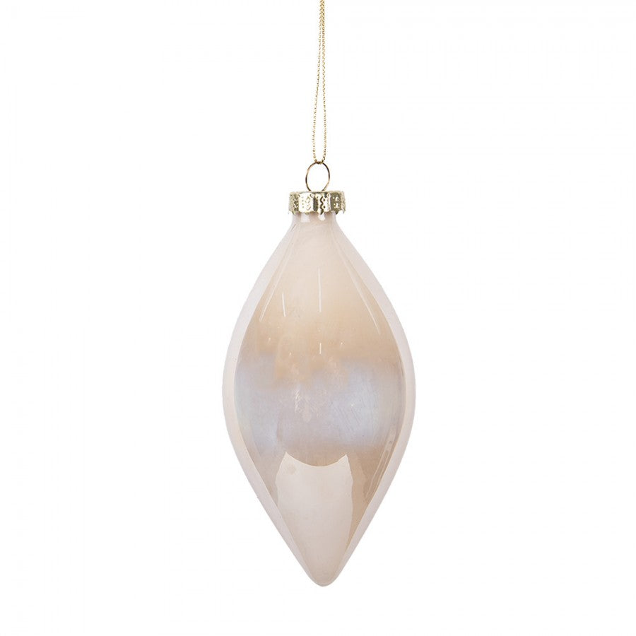 Clayre & Eef Christbaumanhänger „Tropfen“ aus Glas in Beige-Champagner, Ø 7x13 cm (6GL5120)