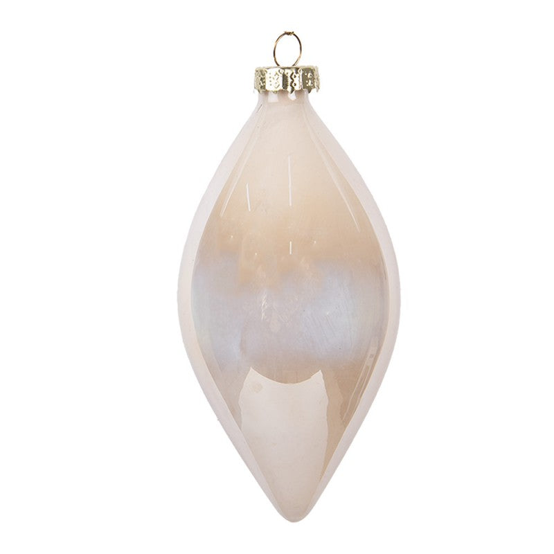 Clayre & Eef Christbaumanhänger „Tropfen“ aus Glas in Beige-Champagner, Ø 7x13 cm (6GL5120)