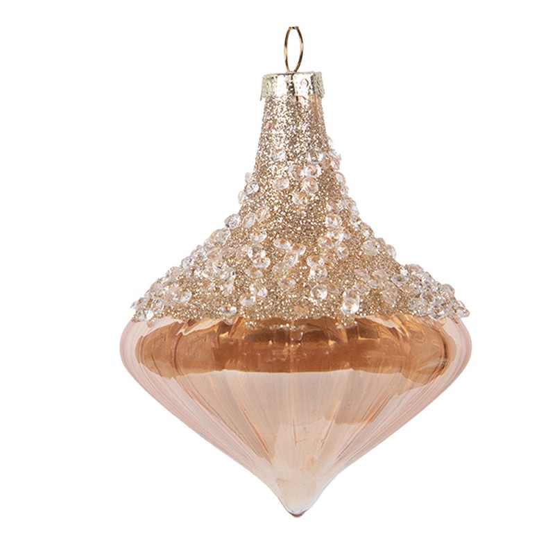 Clayre & Eef Christbaumkugel „Zwiebel“ aus Glas in Beige-Weiß, Ø 8x10 cm (6GL5129)