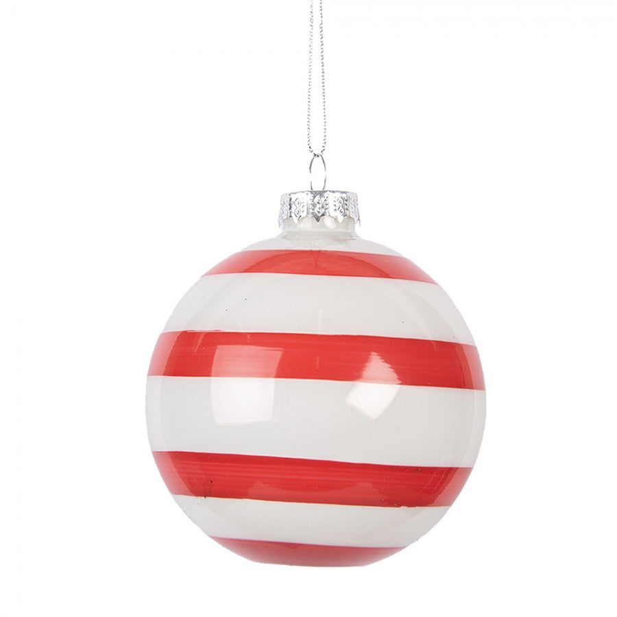Clayre & Eef Christbaumkugel aus Glas in Rot-weiss, Ø 8x8 cm (6GL5131)